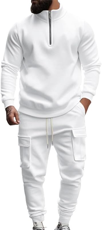 Mens 2 Piece Tracksuit Sets, Polo Athletic Sweatsuits, Quarter Zip Tops and Matching Jogging Pants for Casual Sports