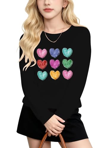 Image of Valentines Shirts for Girls Toddler Cute Love Heart Long Sleeve Casual Tee Tops