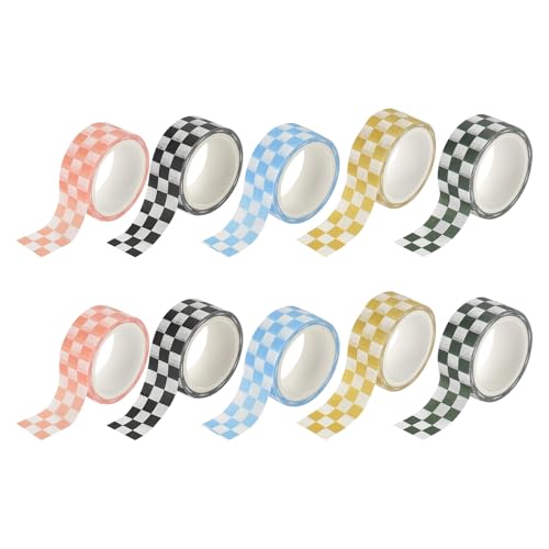 SAFIGLE Rollo de 10 Cintas Washi a Cuadros Cinta de Enmascarar Colorida de Papel Hecho a Mano Texturizada y Translúcida para Manualidades Scrapbooking y Decoración DIY