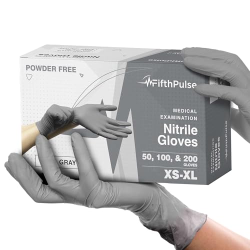 FifthPulse Cool Gray Nitrile Disposable Gloves Large, 100 Count - Latex Free food Safe Cleaning and Cooking Gloves Large, Surgical Grade Medical Exam Gloves