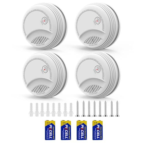 RenseCum 4 Detecteur de Fumée Norme EN14604 – Alarme Incendie 85 DB, Pile 9V Remplaçable Incluse, Avertissement Batterie Faible, sans Fausses Alertes, Fonction Test et Silence (4 pièces)