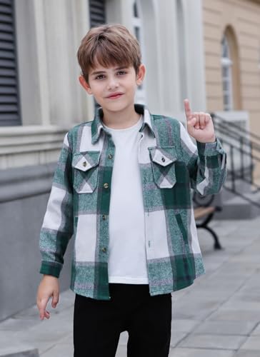 Image of Cromoncent Mens Boys Thick Flannel Shirt Long Sleeve Shirt Jacket Casual Button Down Multi Pockets Shacket