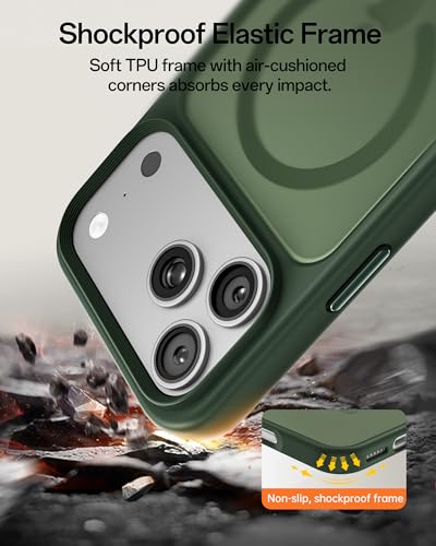 Image of UNBREAKcable Magnetic for iPhone 17 Pro Case 6.3-Inch, Compatible with MagSafe, Full Camera Protection, Built-in Magnetic Ring, Drop Protection Shockproof Slim Phone Cover - Dark Green