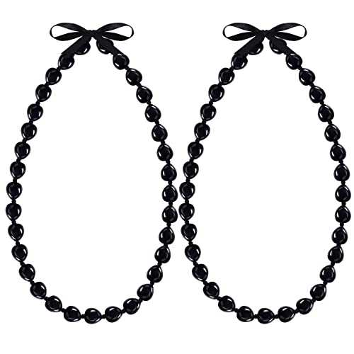 Tondiamo Hawaiian Kukui Nuts Lei 37'' Acrylic Black Hawaiian Luau Party Lei Necklace with Bow