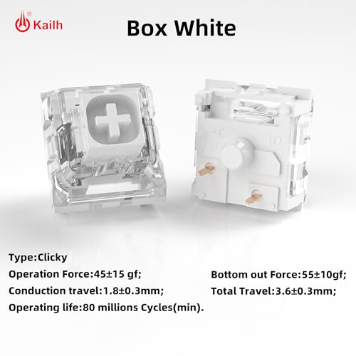 Image of Kailh Box White Clicky Keyboard Switch,3-pin 45gf Pre-Lubed Dustproof Waterproof RGB SMD Key Switches for 3D Prints and Mechanical Gaming Keyboard(White,72pcs)