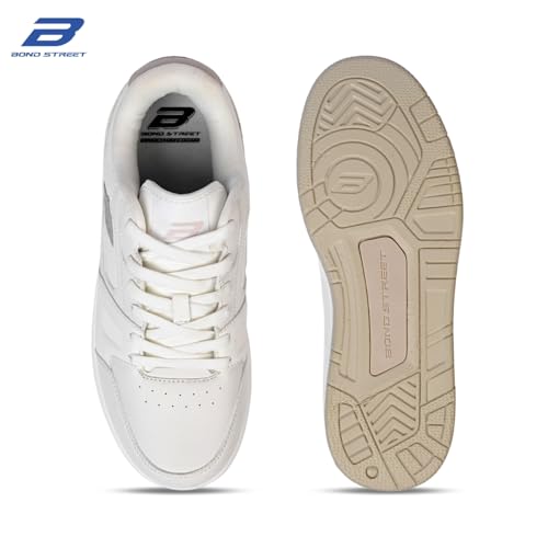 Image of Bond Street Men's White & Beige PU Casual Sneakers | Stylish Lace-Up Shoes for Men | Lightweight Footwear | Comfortable & Durable PVC Sole Sneakers