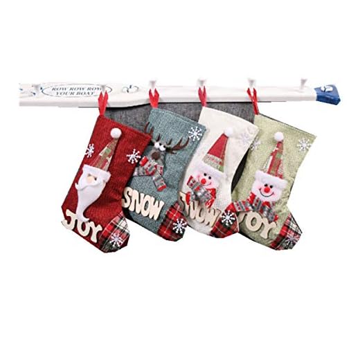 Freessom Lot de 4 Botte Noël Suspendue Bas Chaussettes Grande Décoration Sapin Cheminee Bonbon Sac Biscuit Arbre Enfant Cadeau