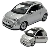 Carrinho de ferro Miniatura Fiat 500 2007, Em Metal, Com fricção, escala 1:28, 12 Cm de comprimento (Cinza)