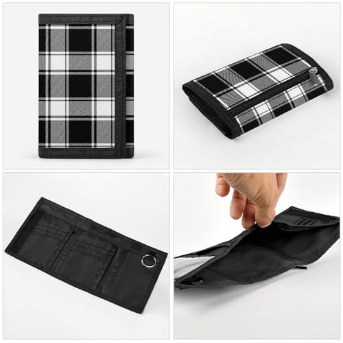 Buffalo Check Plaid White Black Print Wallet for Men, 8 Credit Card Holder Slim Minimalist Front Pocket Small Mens Bifold Wallets4