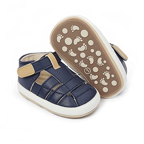 Image of HsdsBebe Baby Boys Girls Pu Leather Hard Bottom Walking Sneakers Toddler Rubber Sole First Walkers Infant Cartoon Slippers Crib Shoes