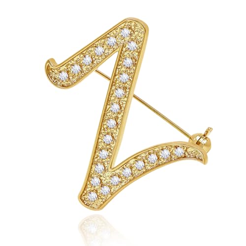 Image of Cicy Bell A-Z Initial 26 Letter Brooch Pins 18k Gold Plated Cubic Zirconia Breastpin Name Personalized Gifts for Women Men