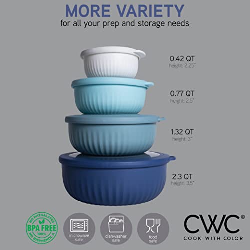 Cook With Color Prep Bowls - 8 Piece Nesting Plastic Meal Prep Bowl Set With Lids - Small Bowls Food Containers In Multiple Sizes (Blue Ombre) #TOP1