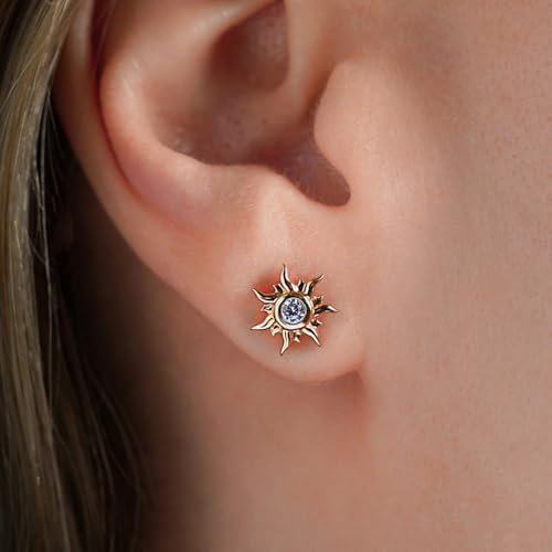 Jewelili Enchanted Disney Fine Jewelry Rapunzel Sun Blaze Earrings for Women | 10K Yellow Gold | 1/10 CTTW Natural White Round Diamonds | Push Back Studs | Princess Jewelry Gifts for Her3