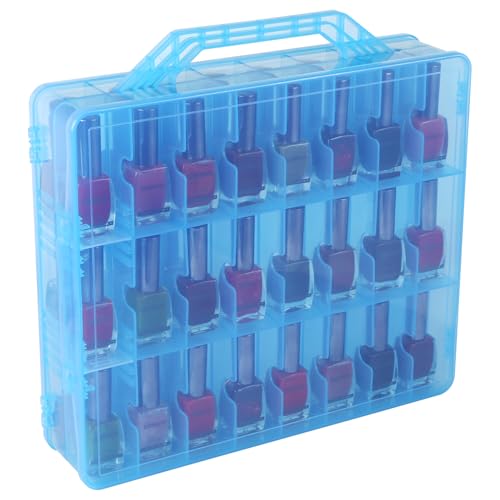 LAUQEE Universal Nail Polish Holder Gel Nail Polish Organizer Case for 48 Bottles Adjustable Dividers Space Saver,Double Sided Storage for Nail Bottles Mini Cars Threads Essential Oils (Blue)