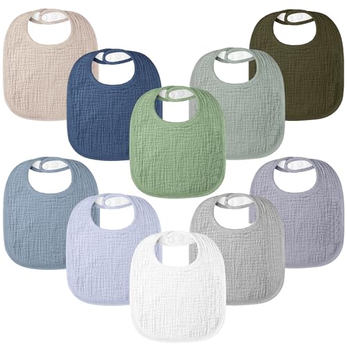 Image of 100% Cotton Muslin Baby Bibs 10-Pack Baby Drool Bibs for Unisex Baby Toddlers Infant Newborns Drooling and Teething