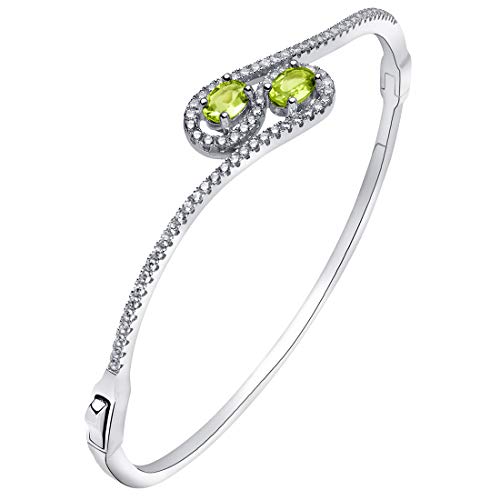 Peora Peridot Infinity Hinged Bangle Bracelet For Women 925 Sterling Silver, Natural Gemstone, 1 Carat Total Oval Shape 6X4Mm, 2.25 Inches Diameter #TOP2