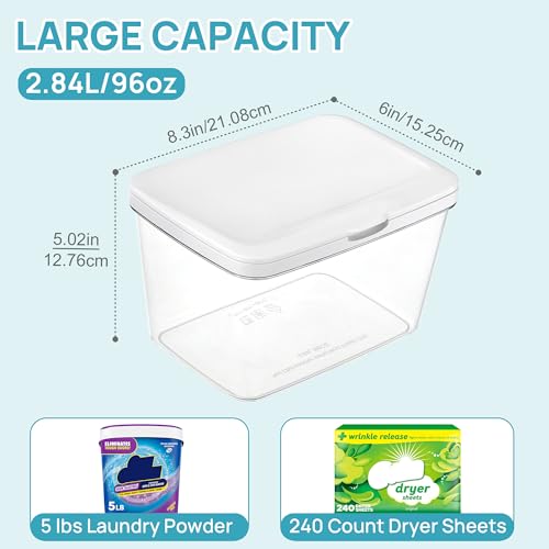Image of Vtopmart 4 Pack Laundry Pods & Detergent Container, Dryer Sheet Holder | Clear Laundry Powder Container with Lids &Labels & Scoop for Laundry Room Organization, Stackable Laundry Room Decor Bins