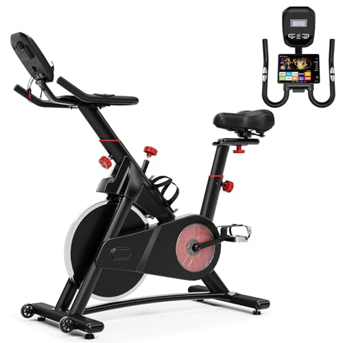 Devoko Heimtrainer Fahrrad mit Schweres Schwungrad Spinning Bike Indoor mit Bequemer Sitzbezug Ergometer Heimtrainer mit Großer Halterung Leises Hometrainer Fahrrad Indoor 160kg