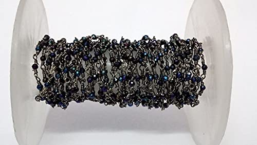 Chaîne de spinelle noire perlée bleu titane pour créer vos colliers de soirée élégants