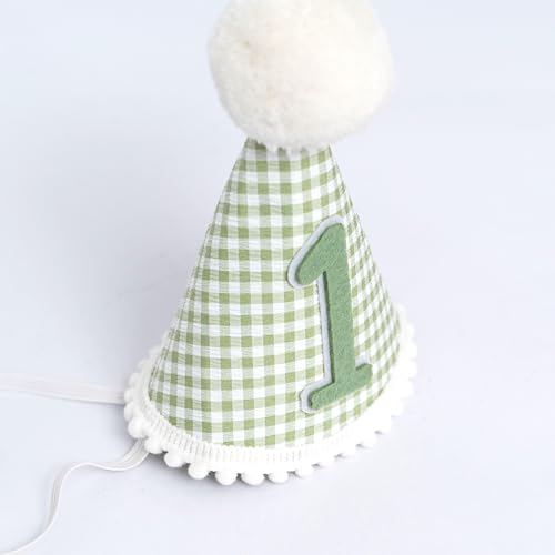 Sherkarmiu Green Checkered Fabric Baby First Birthday Hat (Unisex)