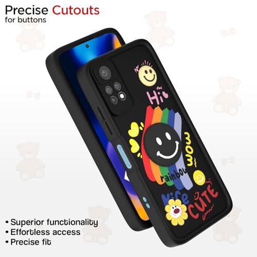 Image of Pikkme Back Cover for Redmi Note 11 Pro /Redmi Note 11 Pro Plus 5G | Soft Silicone| Cute Rainbow Smile & 3D Cartoon Flower Design | Shockproof Raised Camera Protection Bumper Case (Black)