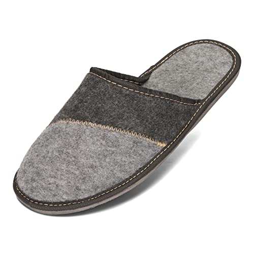 BeComfy Herren Filz Hausschuhe Pantoffeln Licht Filzpantoffeln Herren Geschenk Super Opa Herrenhausschuhe Schwarz mit Leder Grau 40-46 EU (Hell-Dunkel Grau, Numeric_44) Cover