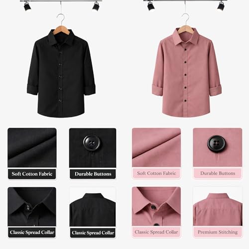 Image of YYQ Pack of 2 Boys Cotton Blend Shirts - Full Sleeve Casual, Soft & Comfortable Spread Collar Shirts