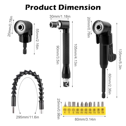 14 Stück 105° Winkelschrauber Aufsatz Set, Winkelaufsatz Set bit Verlängerung, Winkelaufsatz für Akkuschrauber, Flexible Welle Bohrmaschine Bithalter Akkuschrauber, Winkelgetriebe, für Garage