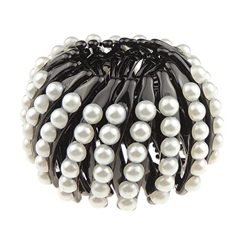 Womens Bridal Wedding Party Christmas Styling Hair Accessories Pins Bun Expandable Holder Pony Tail Chignon Brooch Hairpin Chopsticks Stick Vintage Look Diamante Crystal (Faux Pearl Black