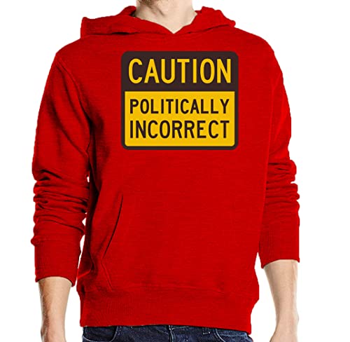 Sweat à capuche rouge en coton durable imprimé Caution Sign