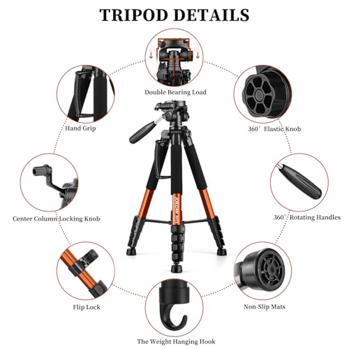 JOILCAN Tripod Camera Tripods, 74" Tripod for Camera Cell Phone Video Photography, Heavy Duty Tall Cameras Tripod Stand, Professional Travel DSLR Tripods Compatible with Canon iPhone, Max Load 15 LB