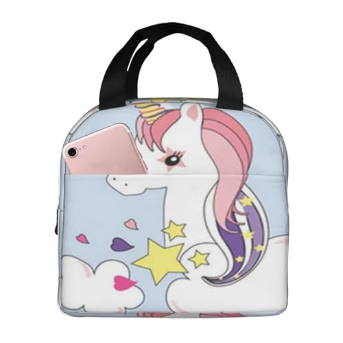 断熱ランチバッグ、大容量、防水、熱漏れ防止、スタイリッシュで丈夫、仕事、学校、アウトドア活動に便利、男女兼用(赤ちゃんのかわいいユニコーンのイラストベクター、印刷動物アート背景用)