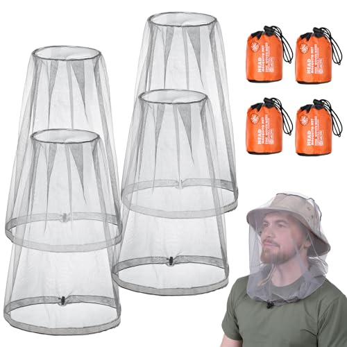 ACWOO 4 Pack Tête de Moustique Net, Filet de Tête Anti-moustiques avec Sac de Transport, Protection Contre Les Insectes Moustiquaire de Tete, Mosquito Head Net pour Apiculteur Camping Extérieur, Gris