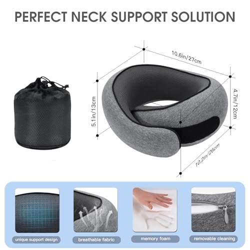 Neck Travel Pillows for Airplanes Memory Foam Neck Comfort Pillow Compact Ergonomic Design Sleeping Essentials for Long Flights Car Rides and Home Use (Grey) - Image 3