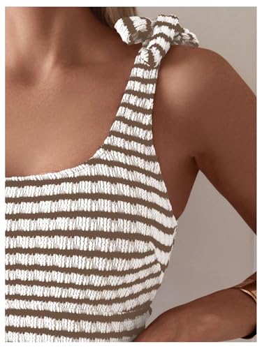 SOLY HUX Women's Striped Tankini Sets Tie Shoulder High Waisted Swimsuits Two Piece Bathing Suit3