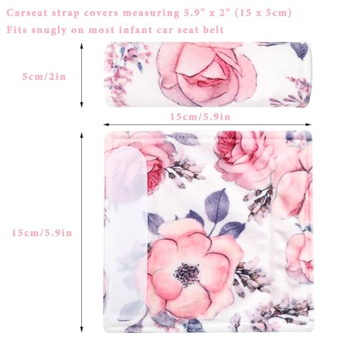 Image of Car Seat Strap Cover for Babies, Soft Car Seat Belt Covers, Mink Car Seat Strap Shoulder Pads Girls, Pink Floral