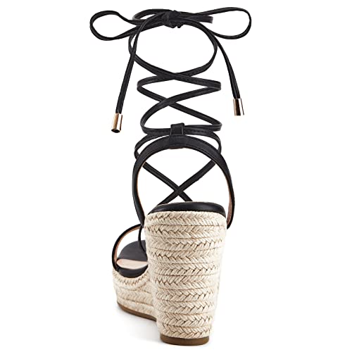 Image of Coutgo Women's Espadrille Wedges Lace Up Platform Ankle Cross Strap Slingback Summer Dress Sandals