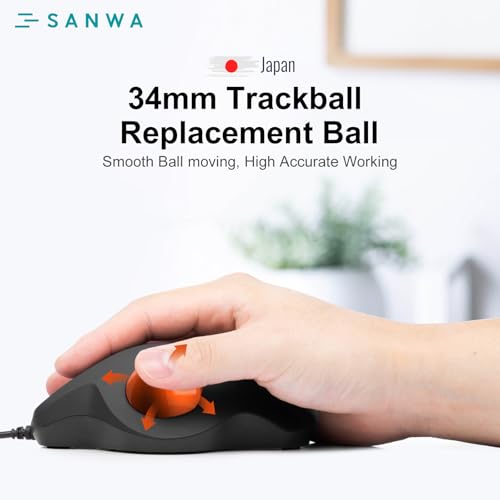 Image of SANWA Trackball 34mm /1.34in, Replacement Ball for Logitech m575, m570, MX Ergo, Perixx, Kensington, Elecom, and Other Compatible Trackball Mouse, Glossy Orange
