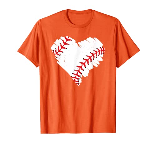 Cuore di baseball arancione Maglietta