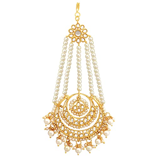 Image of Peora Gold-Plated Kundan Pearl Studded & Beaded Passa /Matha Patti Jewellery for Women & Girls