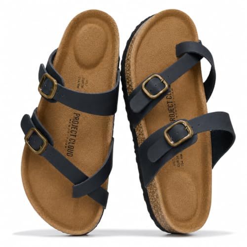 Image of Project Cloud 100% Genuine Leather Womens Sandals -Lightweight Womens Slides Memory Foam Insole & Cork Footbed Sandals Women - Non-Slip Beach Essentials Summer Sandals for Women 2026 (Lian)