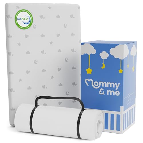 La Mejor Lista de Colchones para parques infantiles para comprar online. 41 Mommy&Me Pack and Play - Almohadilla de colchón (38 x 26 x 1 pulgada) con funda suave lavable y transpirable, impermeable, espuma certificada CertiPUR-US, paquete y decoración de...