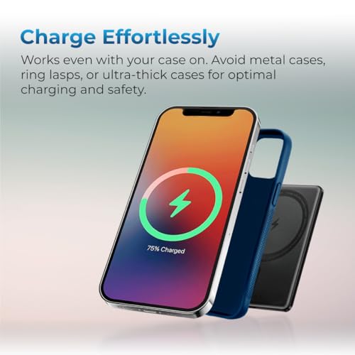AutoSky Battery Pack, 5000mAh Power Bank for iPhone with Display, Magnetic Charger for iPhone, Wireless & USB-C Fast Charging, Portable Magnetic Power Bank with USB-C Cable