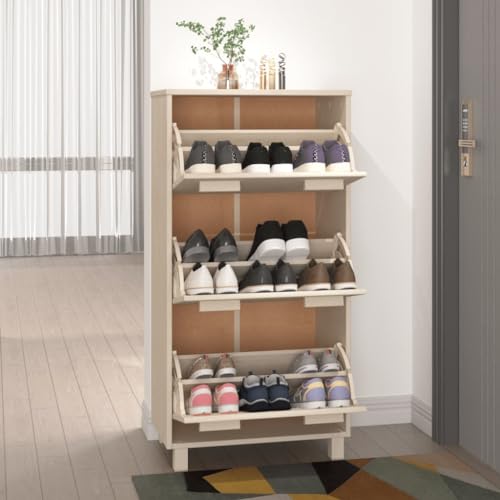 Rangement chaussures pin massif modulable marron miel avec tiroirs - 7