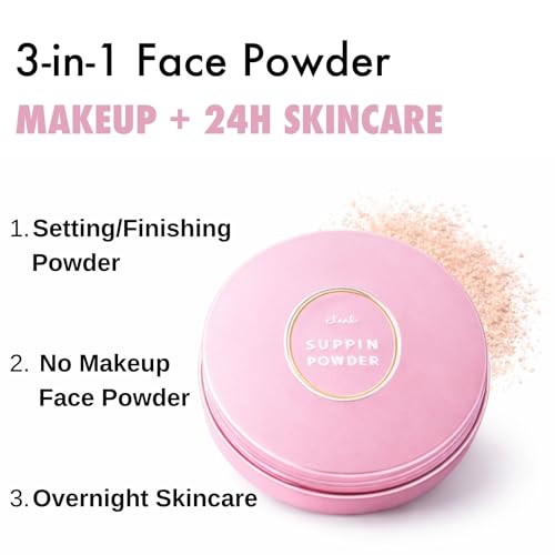 Image of Club Suppin Translucent Setting Powder Foundation, Loose Pressed Powder, Makeup Setting Powder & Finishing Powder for Face with Shea Butter, Amino Acid& Aloe, Overnight Japanese Skincare, PASTEL ROSE