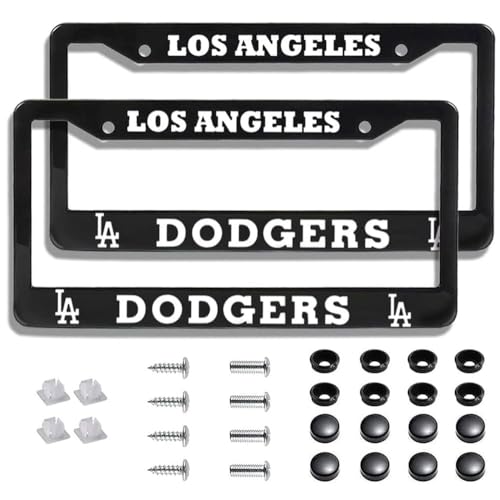 2 Piece License Plate Frames for Dodgers Fan Rustproof Aluminum Alloy License Plate Frames US Standard License Plate Holder with Screw Caps Set