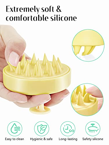 HEETA Scalp Massager with Soft Silicone Bristles - Promotes Hair Growth, Exfoliates Scalp, Removes Dandruff, and Enhances Shampoo Cleansing, Yellow