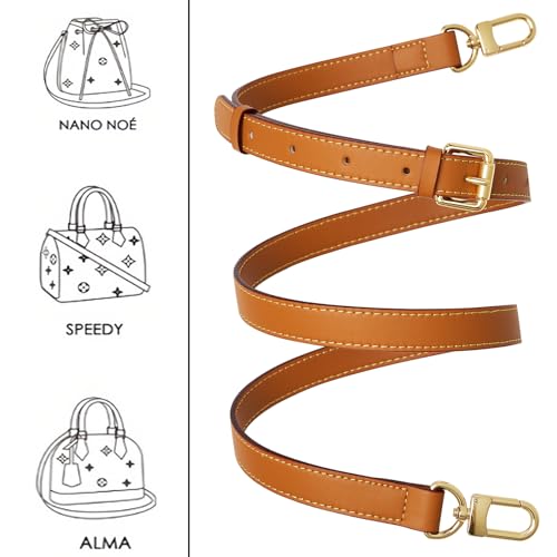 Image of Genuine Vachetta Leather Crossbody Strap Genuine Leather Adjustable Replacement Strap for Shoulder Bag Handbag Purse