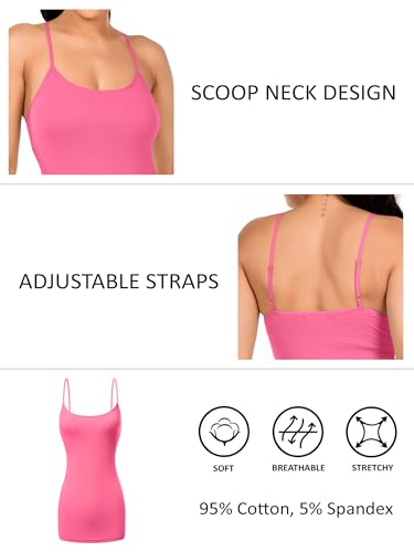 Image of Long Cotton Camisole Spaghetti Strap Tank Top for Women Basic Cami Tops Womens Undershirts Fuchsia 3X-Large