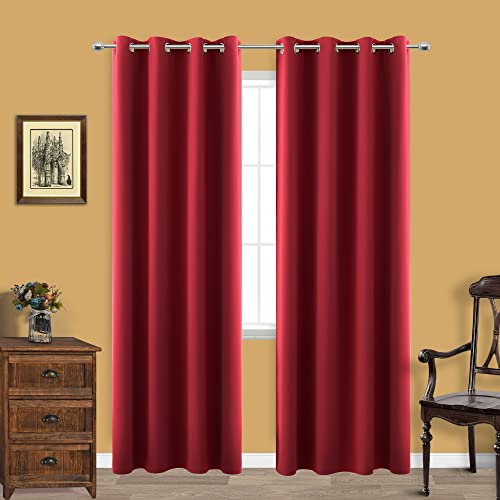 Image of Grommet Insulated Thermal Room Darkening Blackout Curtains-Red-52x84